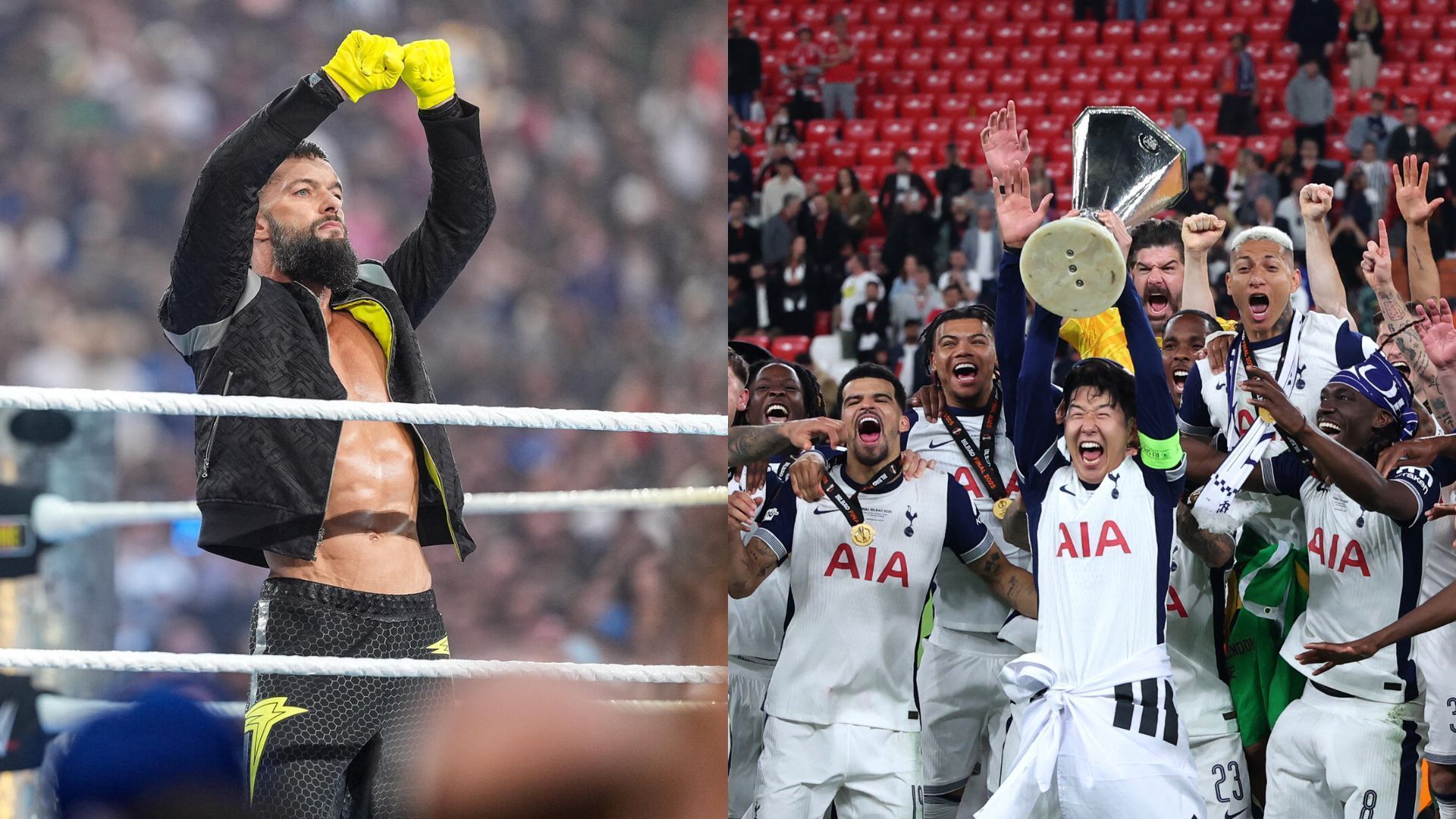 Finn Balor celebra o Tottenham Hotspur ao vencer a UEFA Europa League; Membro do Dia da Ressurreição participou das finais