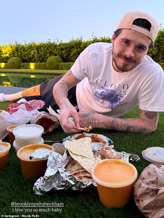 Nicola Peltz compartilha o tributo ao marido Brooklyn Beckham porque eles desfrutam do acolhedor piquenique no meio dos tumidos de seus pais antes da crescente disputa
